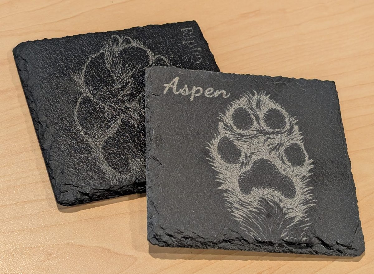Keepsake memorial paw prints engraved on slate coasters